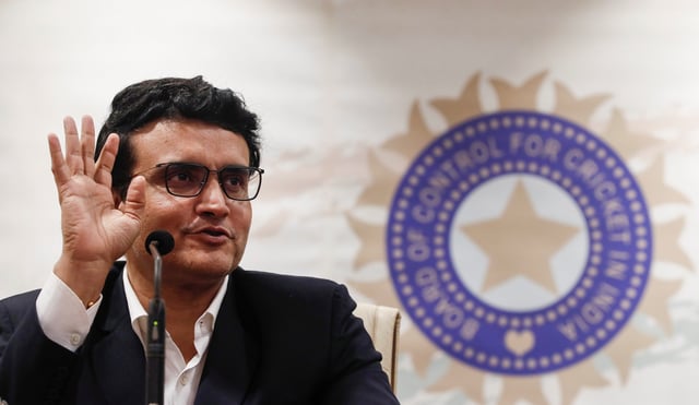 Former Indian cricketer and current BCCI (Board Of Control for Cricket in India) president Sourav Ganguly reacts during a press conference at the BCCI headquarters in Mumbai, India, October 23, 2019. REUTERS/Francis Mascarenhas/File Photo