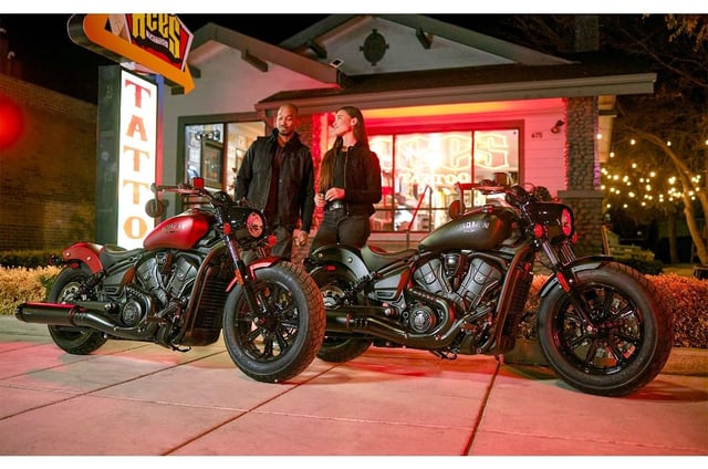 Scout Bobber is blacked-out and has chopped fenders.