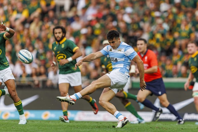 NELSPRUIT, SOUTH AFRICA - SEPTEMBER 28: Tomas Albornoz of Argentina during the Castle Lager Rugby Championship match between South Africa and Argentina at Mbombela Stadium on September 28, 2024 in Nelspruit, South Africa. (Photo by Dirk Kotze/Gallo Images)