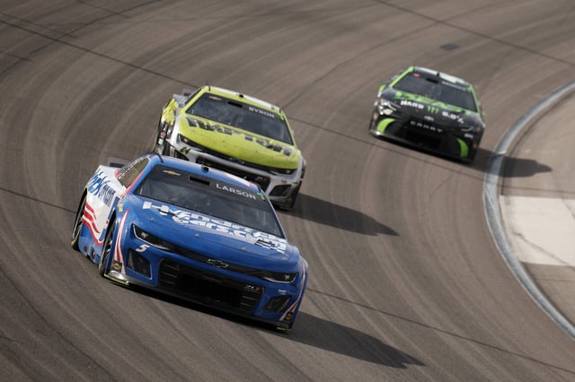 Hendrick Motorsports teammates Kyle Larson, front, and William Byron, center, enter the 2025 NASCAR Cup Series playoffs with the most points.