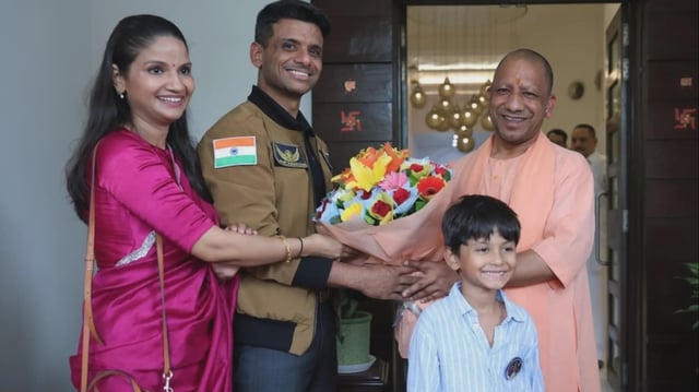 Shubhanshu Shukla and family with CM Yogi Adityanath | Image: ANI