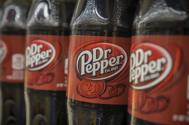 Bottles of Dr. Pepper soda on a supermarket shelf in New York on January 29, 2018.