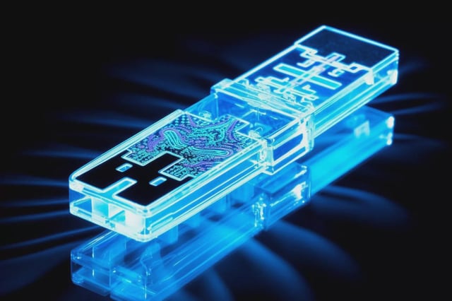 Usb drive with glossy surface reflecting bright whi
