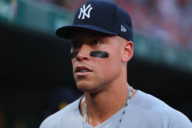 ST LOUIS, MISSOURI - AUGUST 15: Aaron Judge #99 of the New York Yankees in the dugout prior to the MLB game against the St. Louis Cardinals at Busch Stadium on August 15, 2025 in St Louis, Missouri.