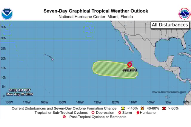 An NHC graphic highlights features being monitored in the Eastern Pacific.
