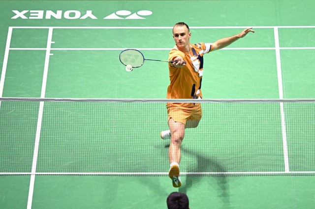 Le Français Alex Lanier au 1er tour des Mondiaux de basinton le 25 août 2025 à l'Adidas Arena à Paris