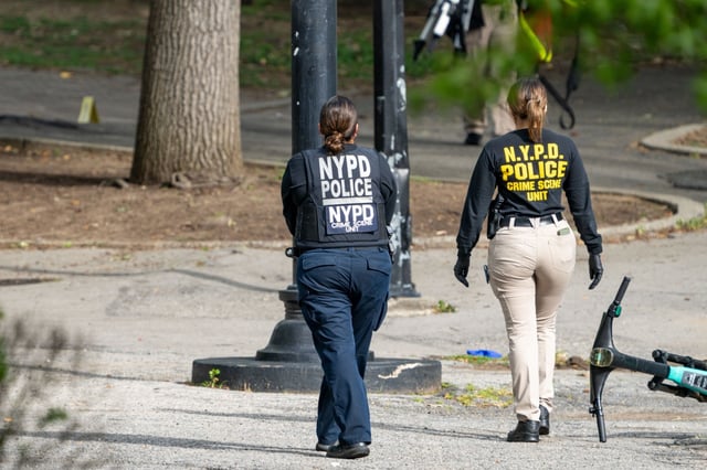 A 32yr old man was pronounced dead at Jacobi Hospital after he was shot in the chest whilst inside of Haffen Park near Burke Avenue and Wickham Avenue in the Bronx on Saturday Aug. 23, 2025. 1927. A 17yr old girl with a gunshot wound to the face was rushed to Jacobi Hospital in critical condition. Three more people were shot at the same location; A 30yr old man with a gunshot wound to the back and a 29yr old woman with a gunshot wound to the back were both taken by private means to Jacobi Hospital, whilst a 42yr old man was taken by private means to Montefiore Hospital with a gunshot wound to the arm. Photos taken on Sunday Aug. 24, 2025. 0818. (Theodore Parisienne / New York Daily News)