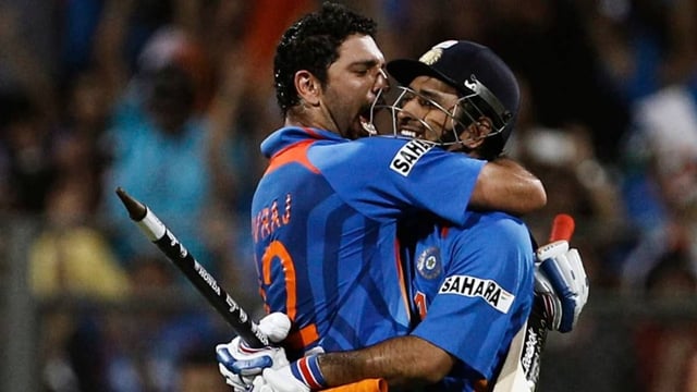 Yuvraj Singh and MS Dhoni celebrate India's 2011 ODI WC Win | Image: AP