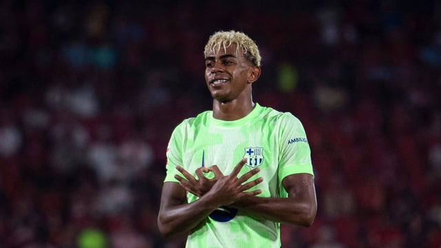 Barcelona's Lamine Yamal confirmed his relationship with singer Nicki Nicole on Instagram. (Photo by JAIME REINA / AFP)