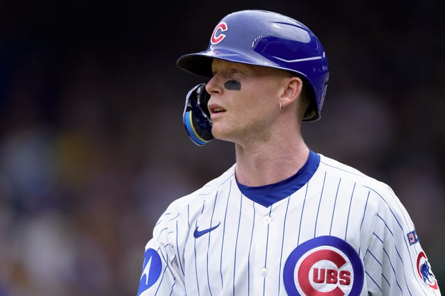 CHICAGO, ILLINOIS - AUGUST 17: Pete Crow-Armstrong #4 of the Chicago Cubs looks on from the on deck area in a game against the Pittsburgh Pirates at Wrigley Field on August 17, 2025 in Chicago, Illinois. (Photo by Matt Dirksen/Chicago Cubs/Getty Images)