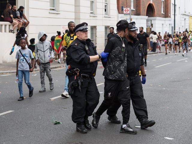 LONDON, UNITED KINGDOM - AUGUST 24, 2025: on the first day of the Notting Hill Carnival in London, United Kingdom on August 24, 2025. Two million revellers are expected to take part in Notting Hill Carnival, Europe's largest street party and a celebration of African-Caribbean traditions and the capital's cultural diversity. (Photo credit should read Wiktor Szymanowicz/Future Publishing via Getty Images)
