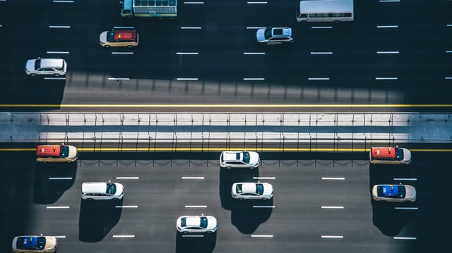 Drone Point View of Dubai City Traffic on a Highwa