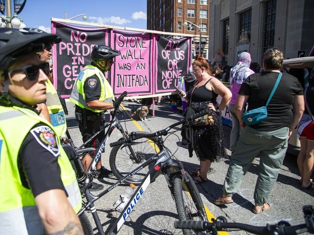 Capital Pride's annual parade launched from City Hall Saturday but ground to a halt near Parliament Hill after pro-Palestinian demonstrators blocked the route.