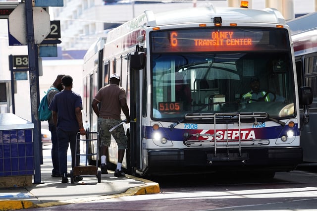 Passengers board a Southeastern Pennsylvania Transportation Authority (SEPTA) bus in Philadelphia, Monday, Aug. 25, 2025. (AP Photo/Matt Rourke)