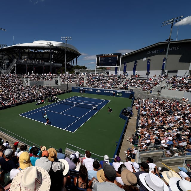 NEW YORK, NEW YORK - AUGUST 25: A general view as Sebastian Korda of the United States serves against Cameron Norrie of the United Kingdom on Court 17 during their Men's Singles First Round match on Day Two of the 2025 US Open at USTA Billie Jean King National Tennis Center on August 25, 2025 in the Flushing neighborhood of the Queens borough of New York City. (Photo by Clive Brunskill/Getty Images)