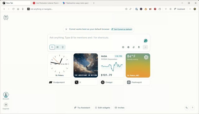 Screenshot of Perplexity's Comet browser.