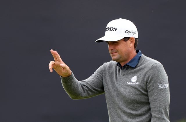 Golf - The 153rd Open Championship - Royal Portrush Golf Club, Portrush, Northern Ireland, Britain - July 17, 2025 Keegan Bradley of the U.S. reacts on the 18th green during the first round REUTERS/Russell Cheyne/File Photo
