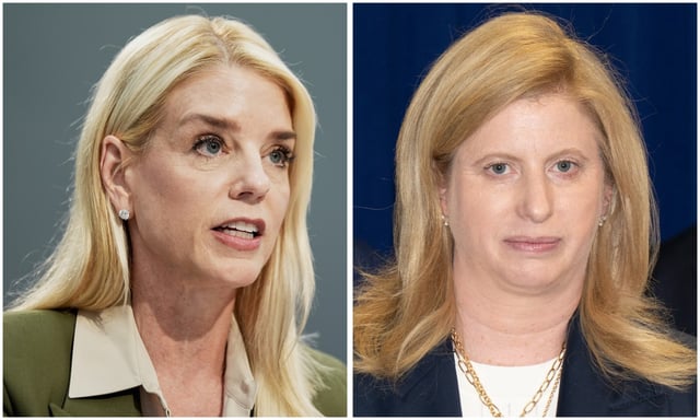 U.S. Attorney General Pam Bondi (left) is expected to meet with NYPD Commissioner Jessica Tisch (right) Monday afternoon. (AP; Theodore Parisienne / New York Daily News)