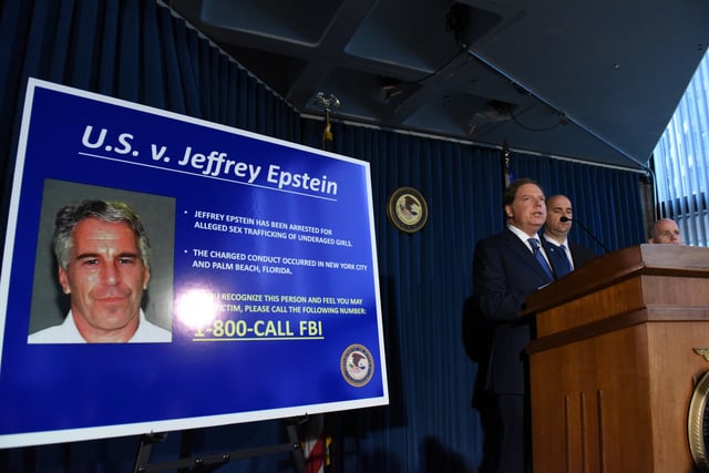 Then US Attorney for the Southern District of New York Geoffrey Berman can be seen announcing charges against Jeffery Epstein on July 8, 2019, in New York City. (Photo by Stephanie Keith/Getty Images)