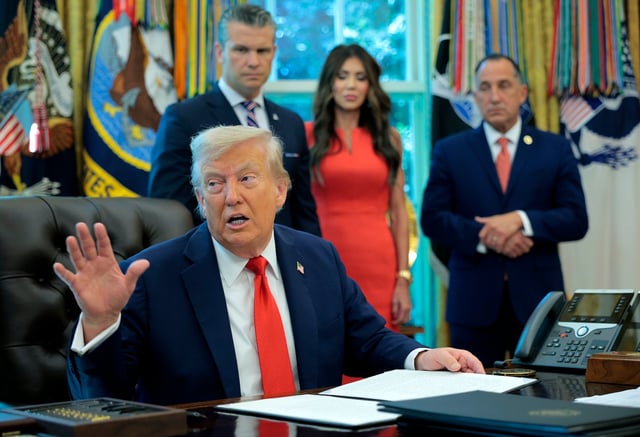 U.S. President Donald Trump speaks as he signs a series of executive orders in the Oval Office at the White House on August 25, 2025 in Washington, D.C.