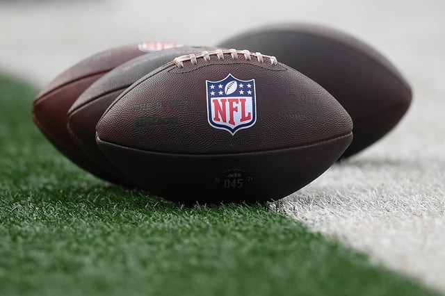 Aug 16, 2025; East Rutherford, New Jersey, USA; General view of the National Football League logo on footballs prior to the game between the New York Jets and the New York Giants at MetLife Stadium. Mandatory Credit: Rich Barnes-Imagn Images/File Photo