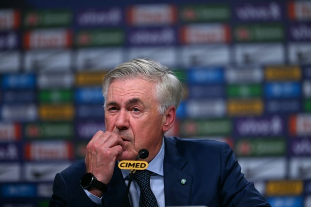 Brazil coach Carlo Ancelotti at Monday's press conference in Rio de Janeiro