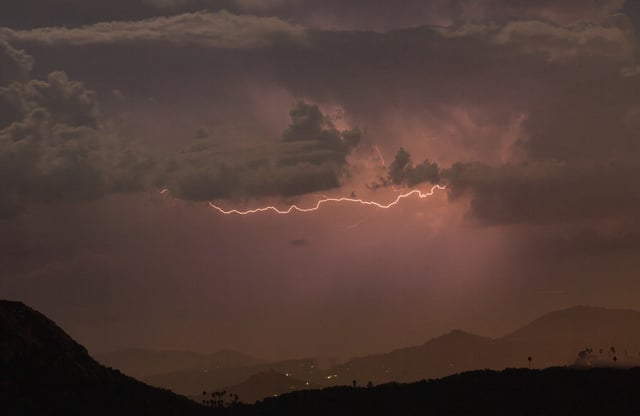 Lightning similar to this crackled through the skies of eastern San Diego County on Monday. File photo by Ernie Cowan / For The San Diego Union-Tribune)