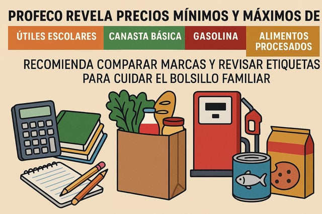 ¡Regreso a clases con lupa! Útiles escolares, sardinas y gasolina: Profeco revela precios que podrían sorprenderte. / Imagen ilustrativa hecha con IA (Chatgpt).