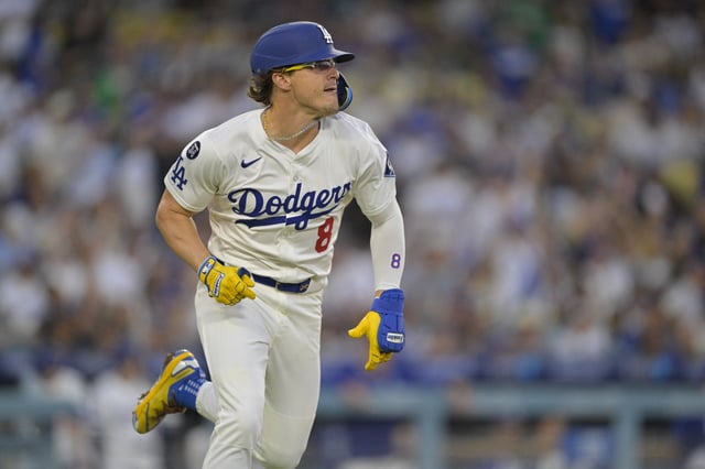 Jun 20, 2025; Los Angeles, California, USA;  Los Angeles Dodgers first base Enrique Hernandez (8) runs the bases on a double during the third inning against the Washington Nationals at Dodger Stadium. Mandatory Credit: Jayne Kamin-Oncea-Imagn Images/File Photo