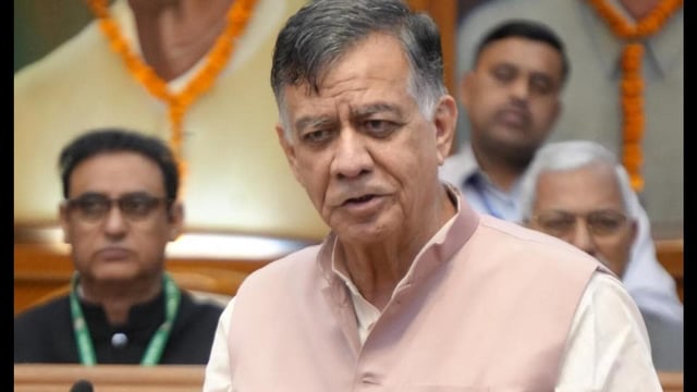 Uttar Pradesh assembly speaker Satish Mahana addressing the All-India Speakers’ Conference in Delhi on August 25. (Sourced)
