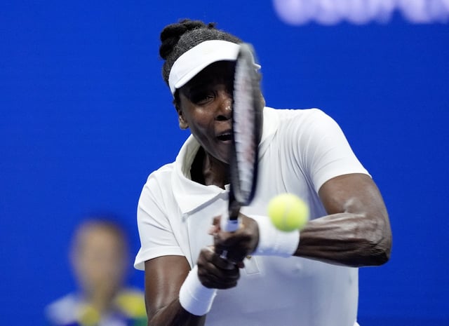 Tennis - U.S. Open - Flushing Meadows, New York, United States - August 25, 2025 Venus Williams of the U.S. in action during her first round match against Czech Republic's Karolina Muchova REUTERS/Eduardo Munoz