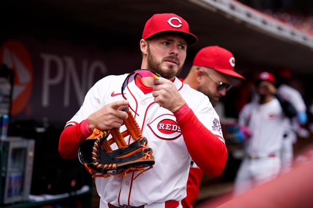 Cincinnati Reds infielder Gavin Lux, who received his 2024 World Series championship ring before Monday’s game against the Dodgers said he has fond memories of last October and his former teammates. “That was a fun clubhouse to be part of,” he said. (AP Photo/Jeff Dean)