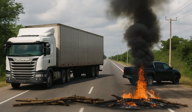 Alertan por bloqueos carreteros provocados por delincuencia organizada en Escuinapa. / Imagen ilustrativa hecha con IA (Chatpgt).