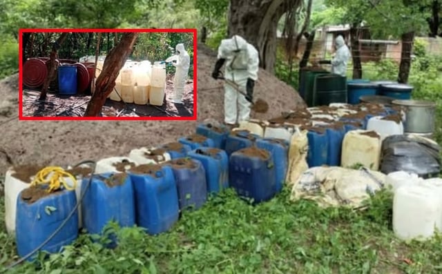 Desmantelan tres zonas clandestinas con químicos tóxicos para fabricar drogas en Culiacán y Mocorito. / Seguridad Pública Sinaloa.