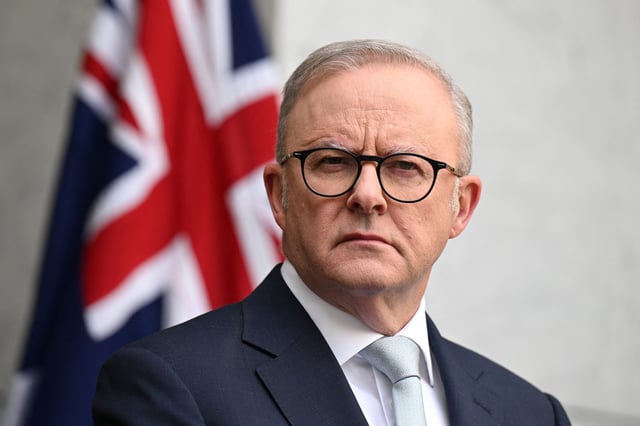 Australian Prime Minister Anthony Albanese speaks to the media during a press conference at Parliament House in Canberra, Australia on August 26, 2025.