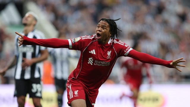 Liverpool's Rio Ngumoha celebrates scoring the winner vs Newcastle. (Reuters Photo)