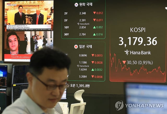 This photo taken Aug. 26, 2025, shows the dealing room of Hana Bank in Seoul. (Yonhap)