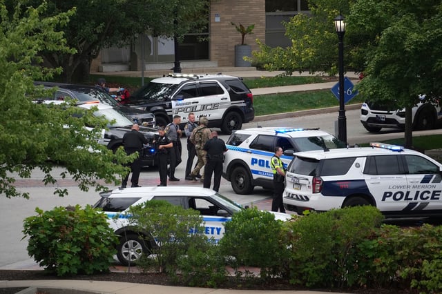 Police gather at Villanova University after an active shooter was reported August 21, 2025, in Villanova, Pennsylvania.