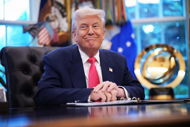 President Donald Trump speaks in the Oval Office on August 14, 2025 in Washington, DC. 