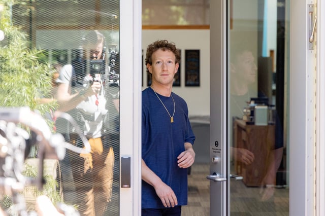 Mark Zuckerberg, chief executive officer of Meta Platforms Inc., arrives for an interview on "The Circuit with Emily Chang" at Meta headquarters in Menlo Park, California, US, on Thursday, July 18, 2024.