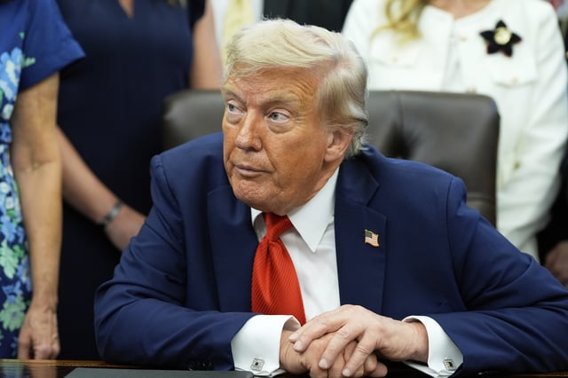 President Donald Trump speaks during an event signing a proclamation honoring the fourth anniversary of the attack at Abbey Gate in Afghanistan, in the Oval Office of the White House, Monday, Aug. 25, 2025, in Washington. (AP Photo/Alex Brandon)