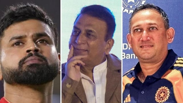 From left: Shreyas Iyer, Sunil Gavaskar and Ajit Agarkar.