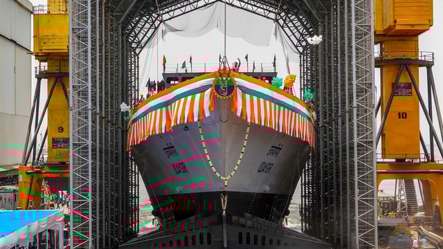 Indian Navy's advanced frontline frigate Udaygiri (F35) ahead of its commissioning in Visakhapatnam. 