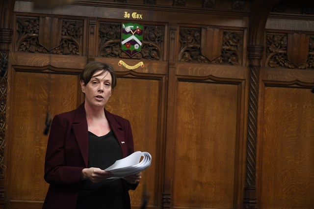 British Member of Parliament (MP) Jess Phillips speaks at the House of Commons in London, Britain, March 10, 2022. UK Parliament/Jessica Taylor/Handout via REUTERS/File Photo