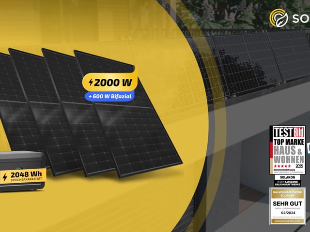 Das Solakon onPower mit starken 2000 Watt ist wahlweise mit Batteriespeicher von Growatt erhältlich.