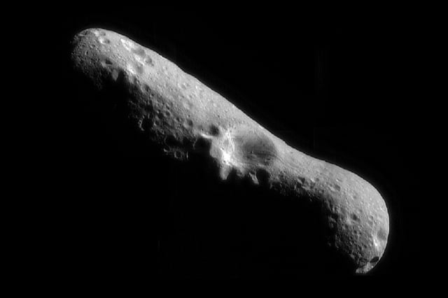 FILE PHOTO: A mosaic image of asteroid Eros at it's north pole, taken by the robotic NEAR Shoemaker space probe February 14, 2000 immediately after the spacecraft's insertion into orbit.