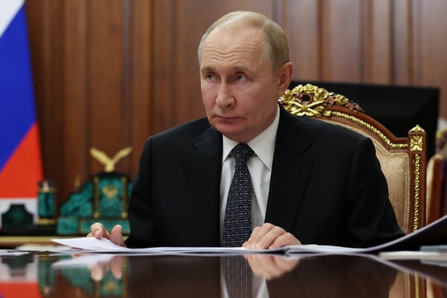 Russian President Vladimir Putin attends a meeting with Vladimir Saldo, Moscow-installed leader of the Russian-controlled parts of the Kherson region, in Moscow, Russia August 26, 2025. Sputnik/Vyacheslav Prokofyev/Pool via REUTERS
