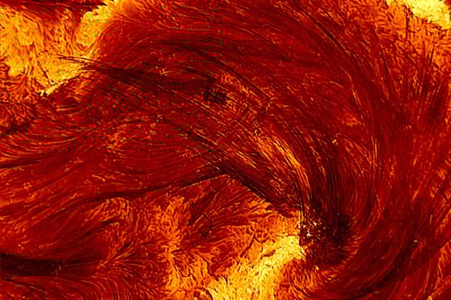 A high-resolution image of the flare from the Inouye Solar Telescope, taken on August 8, 2024, at 20:12 UT. The image is about 4 Earth-diameters on each side.