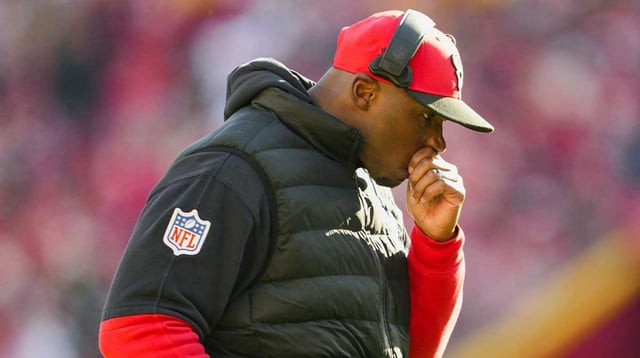 Houston Texans head coach DeMeco Ryans reacts after an injury to wide receiver Tank Dell (not pictured) during the second half against the Kansas City Chiefs at GEHA Field at Arrowhead Stadium. Mandatory Credit: Jay Biggerstaff-Imagn Images