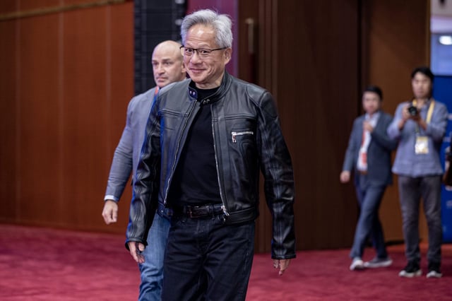 Nvidia founder and CEO Jensen Huang attends the Thematic Event on Advanced Manufacturing during the third China International Supply Chain Expo (CISCE) on July 17, 2025 in Beijing, China.
